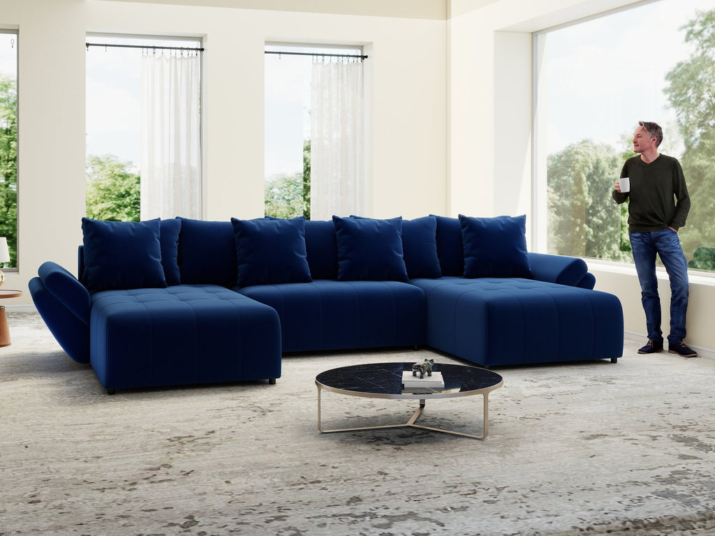 Colțar extensibil dumonde cu ladă de depozitare si sezut confortabil din spuma high-density, Berlin U Royal Blue 380x180 cm