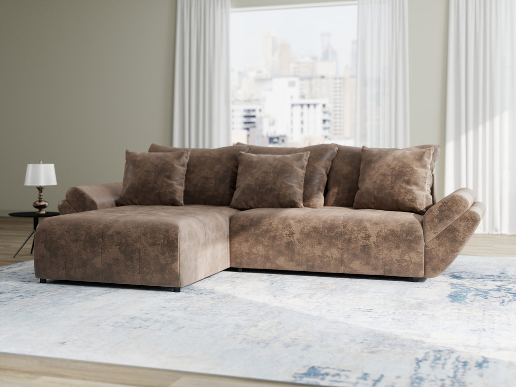 Colțar extensibil dumonde cu ladă de depozitare si sezut confortabil din spuma high-density, Berlin Madagaskar Maro 280x185 cm