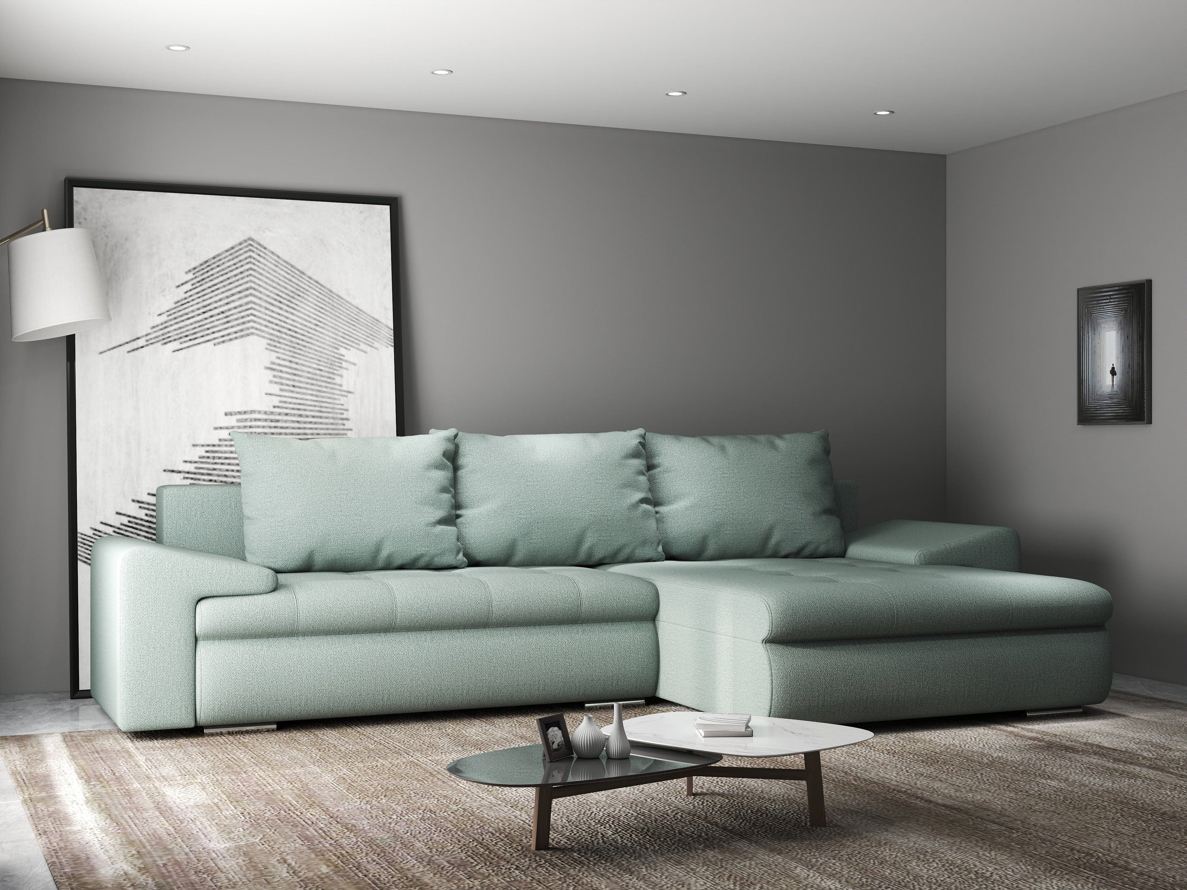 Colțar extensibil dumonde cu ladă de depozitare si sezut confortabil din spuma high-density, Leonardo Enjoy Mint 260x185 cm II