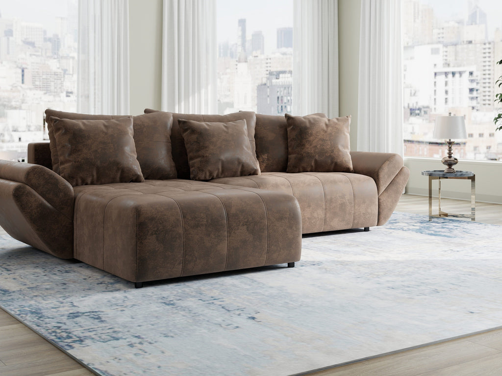 Colțar extensibil dumonde cu ladă de depozitare si sezut confortabil din spuma high-density, Berlin Madagaskar Maro 280x185 cm