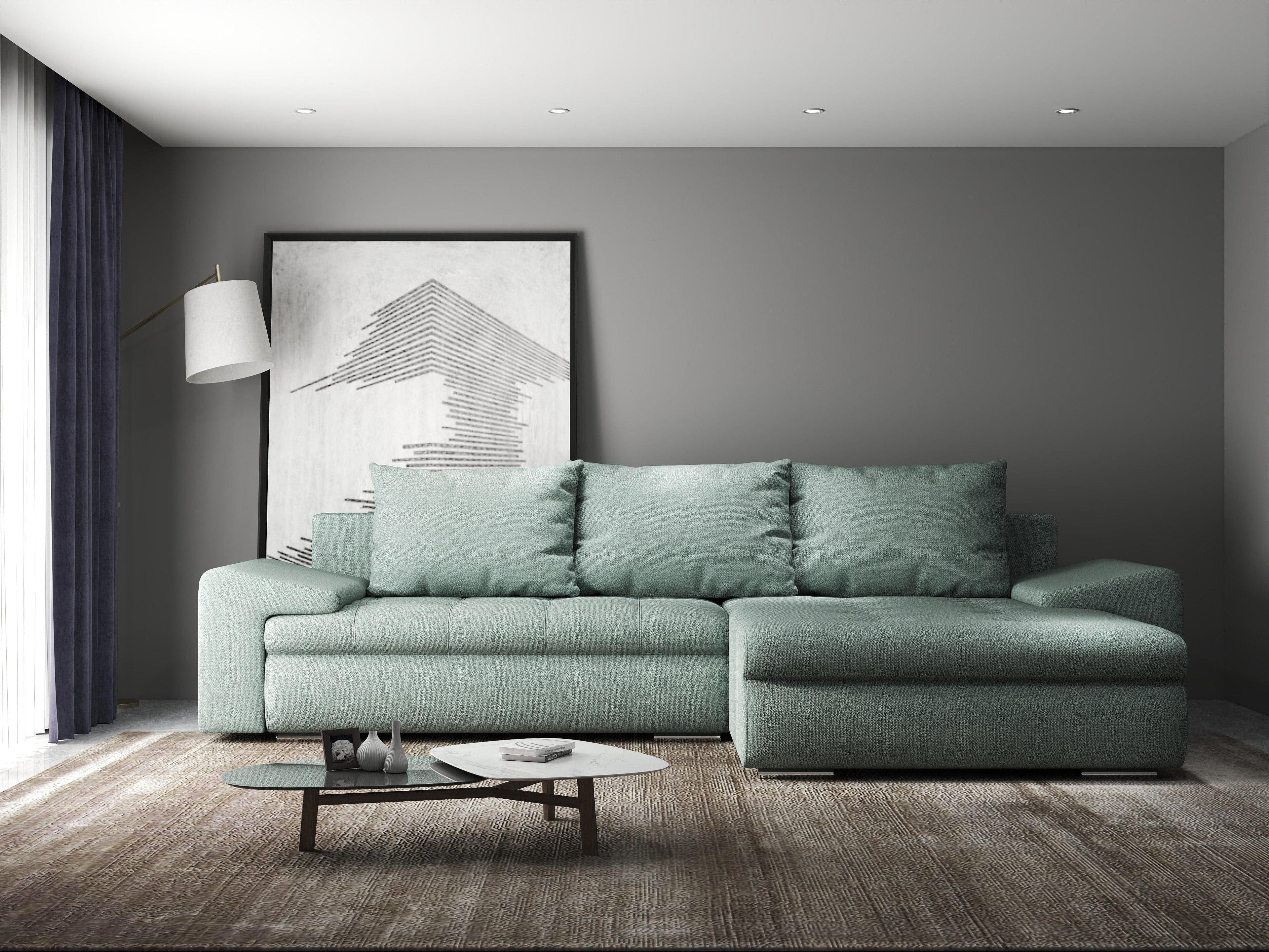 Colțar extensibil dumonde cu ladă de depozitare si sezut confortabil din spuma high-density, Leonardo Enjoy Mint 260x185 cm II
