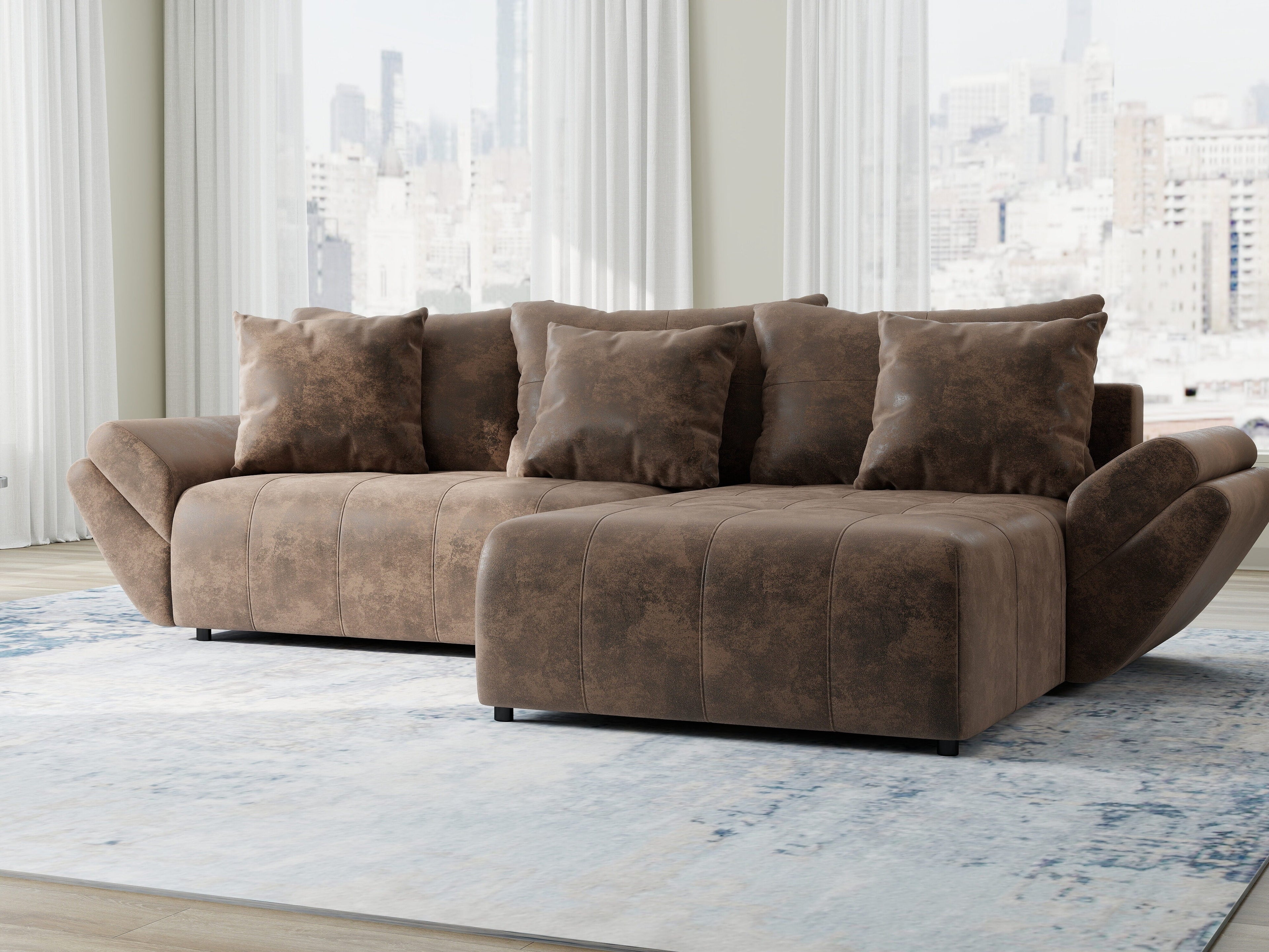 Colțar extensibil dumonde cu ladă de depozitare si sezut confortabil din spuma high-density, Berlin Madagaskar Maro 280x185 cm II
