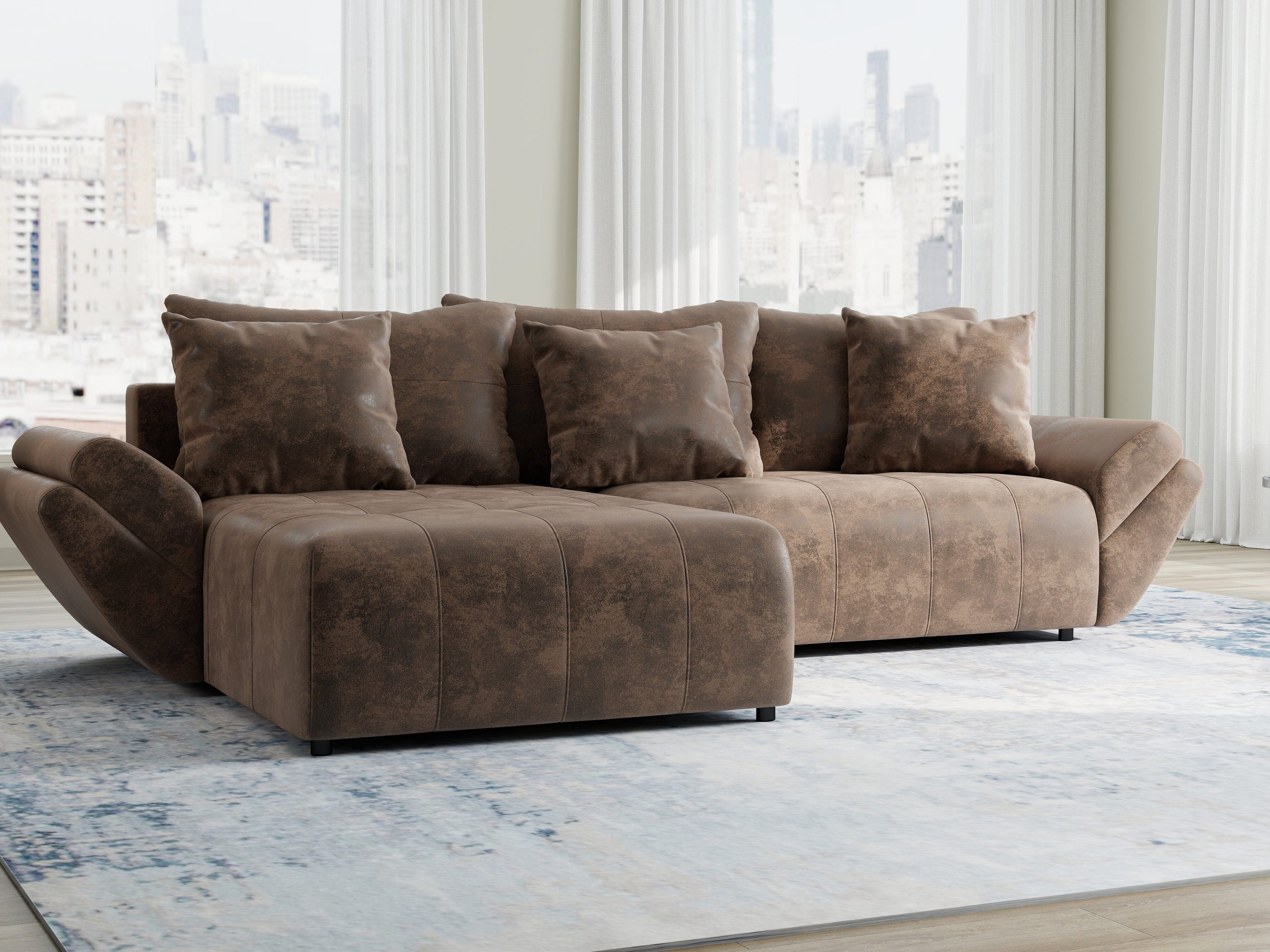 Colțar extensibil dumonde cu ladă de depozitare si sezut confortabil din spuma high-density, Berlin Madagaskar Maro 280x185 cm