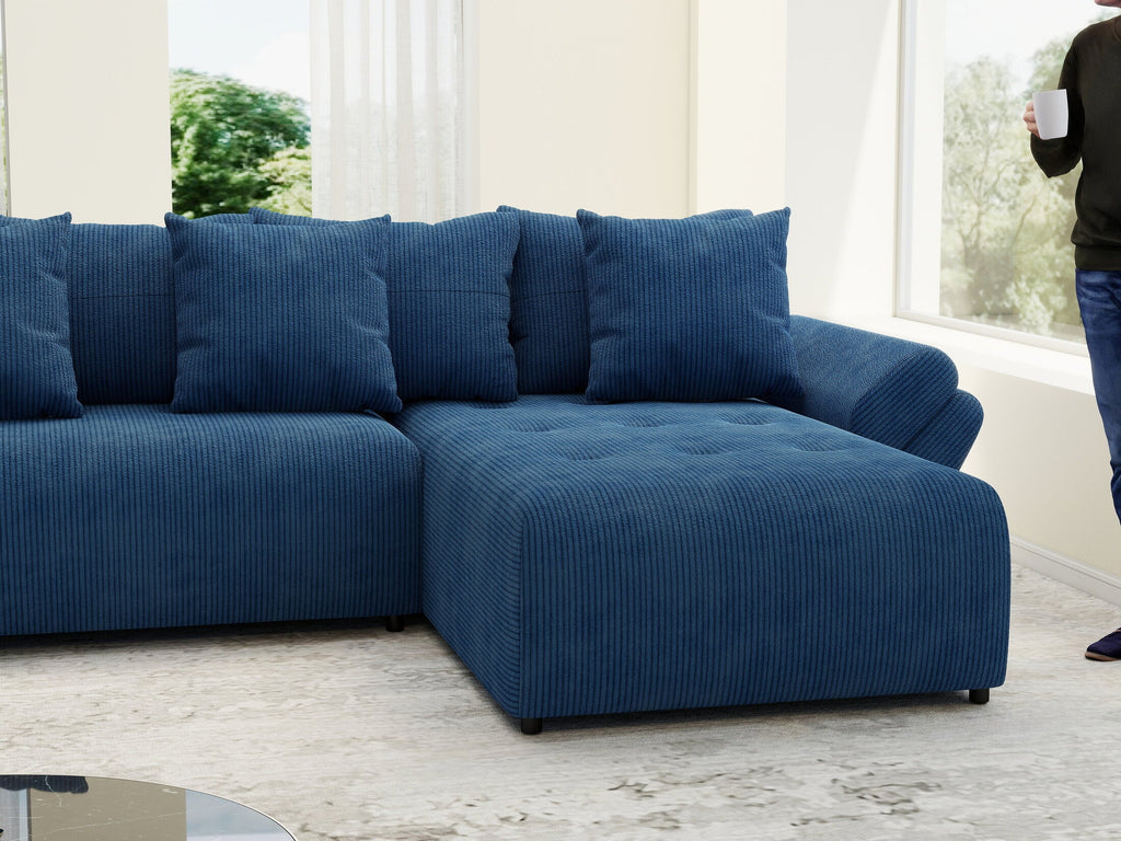 Colțar extensibil dumonde cu ladă de depozitare si sezut confortabil din spuma high-density, Berlin U Zoom Blue 380x180 cm
