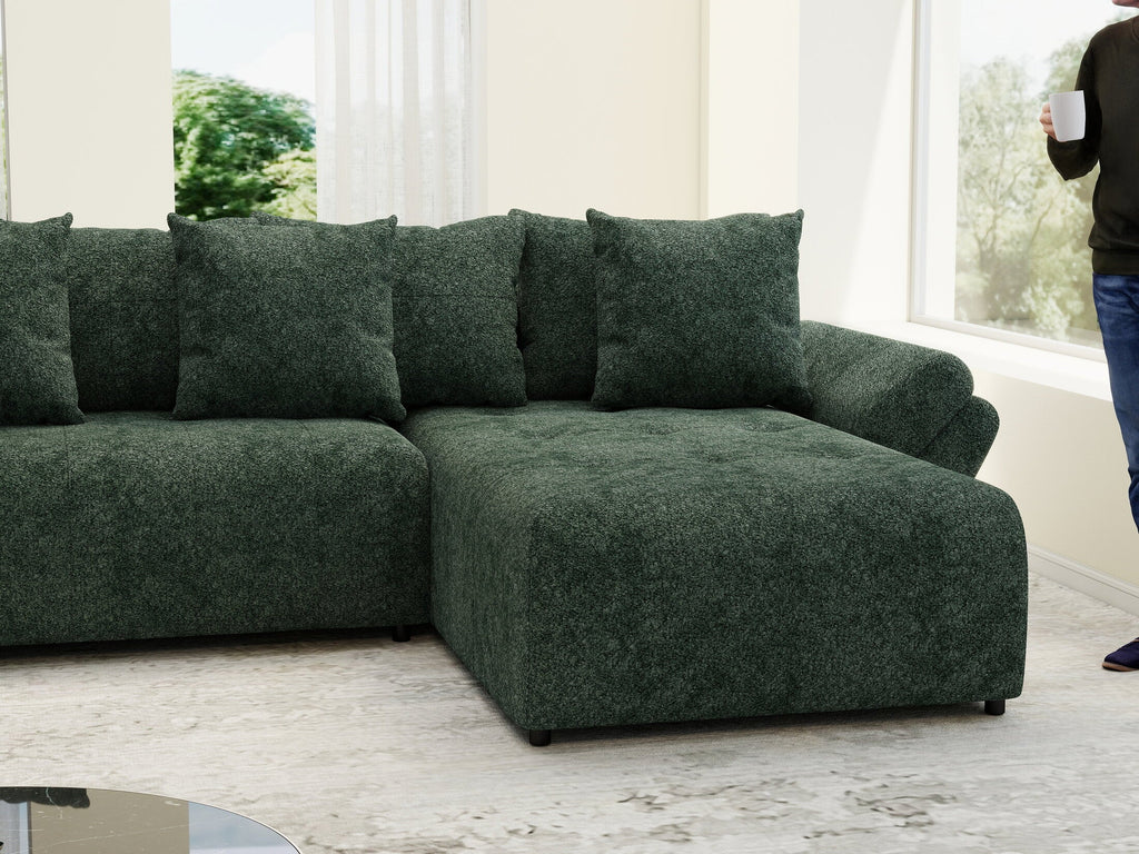 Colțar extensibil dumonde cu ladă de depozitare si sezut confortabil din spuma high-density, Berlin U Euphoria Verde 380x180 cm