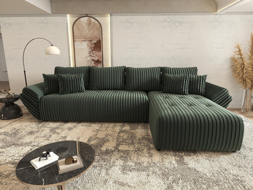 Colțar extensibil dumonde cu ladă de depozitare si sezut confortabil din spuma high-density, Berlin XL Ambience Green II 350x185 cm