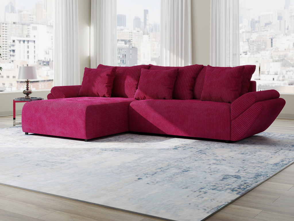 Colțar extensibil dumonde cu ladă de depozitare si sezut confortabil din spuma high-density, Berlin Zoom Rosu 280x185 cm