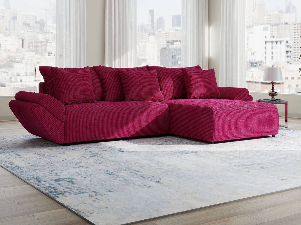 Colțar extensibil dumonde cu ladă de depozitare si sezut confortabil din spuma high-density, Berlin Zoom Rosu 280x185 cm II