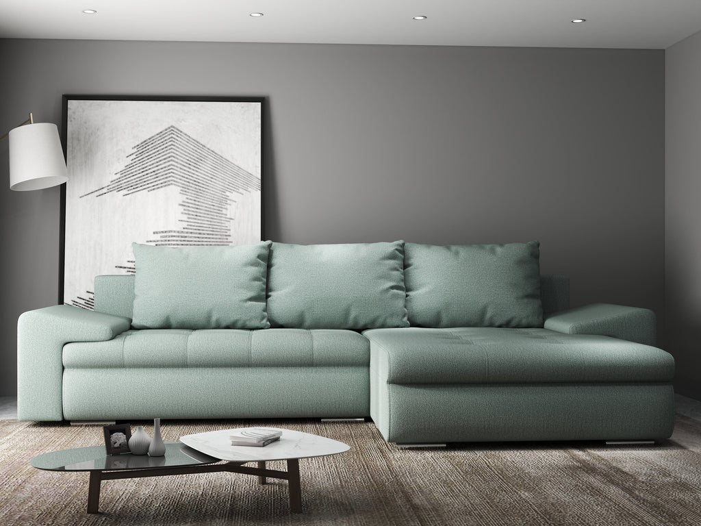 Colțar extensibil dumonde cu ladă de depozitare si sezut confortabil din spuma high-density, Leonardo Enjoy Mint 260x185 cm II