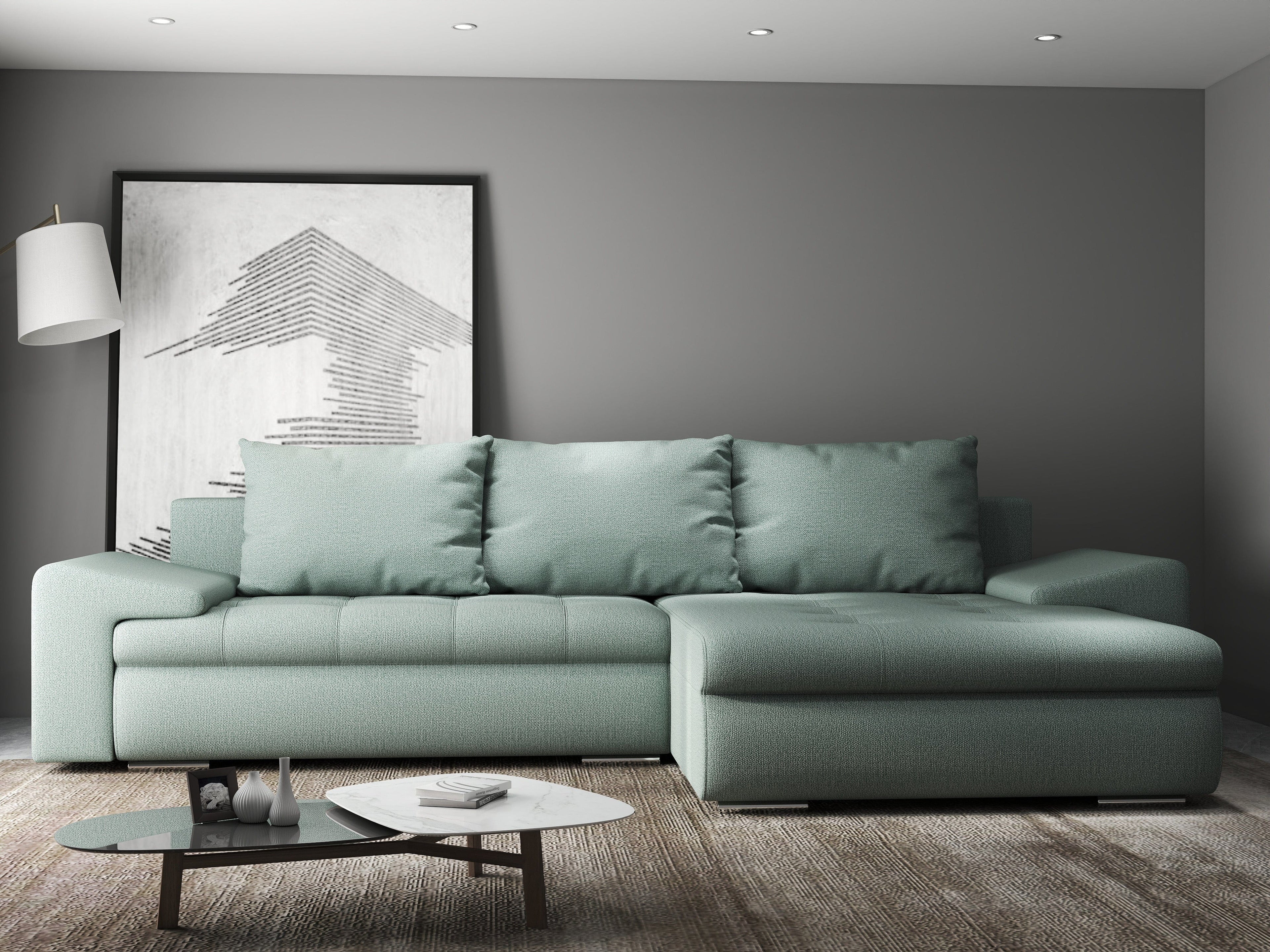 Colțar extensibil dumonde cu ladă de depozitare si sezut confortabil din spuma high-density, Leonardo Enjoy Mint 260x185 cm II