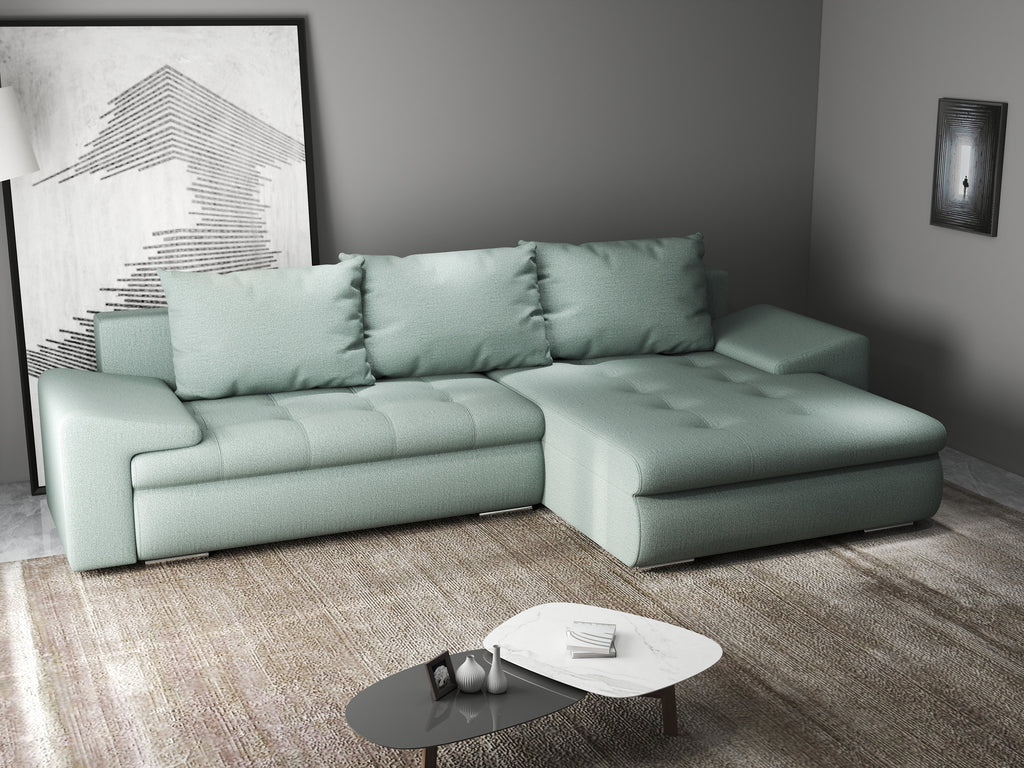 Colțar extensibil dumonde cu ladă de depozitare si sezut confortabil din spuma high-density, Leonardo Enjoy Mint 260x185 cm II