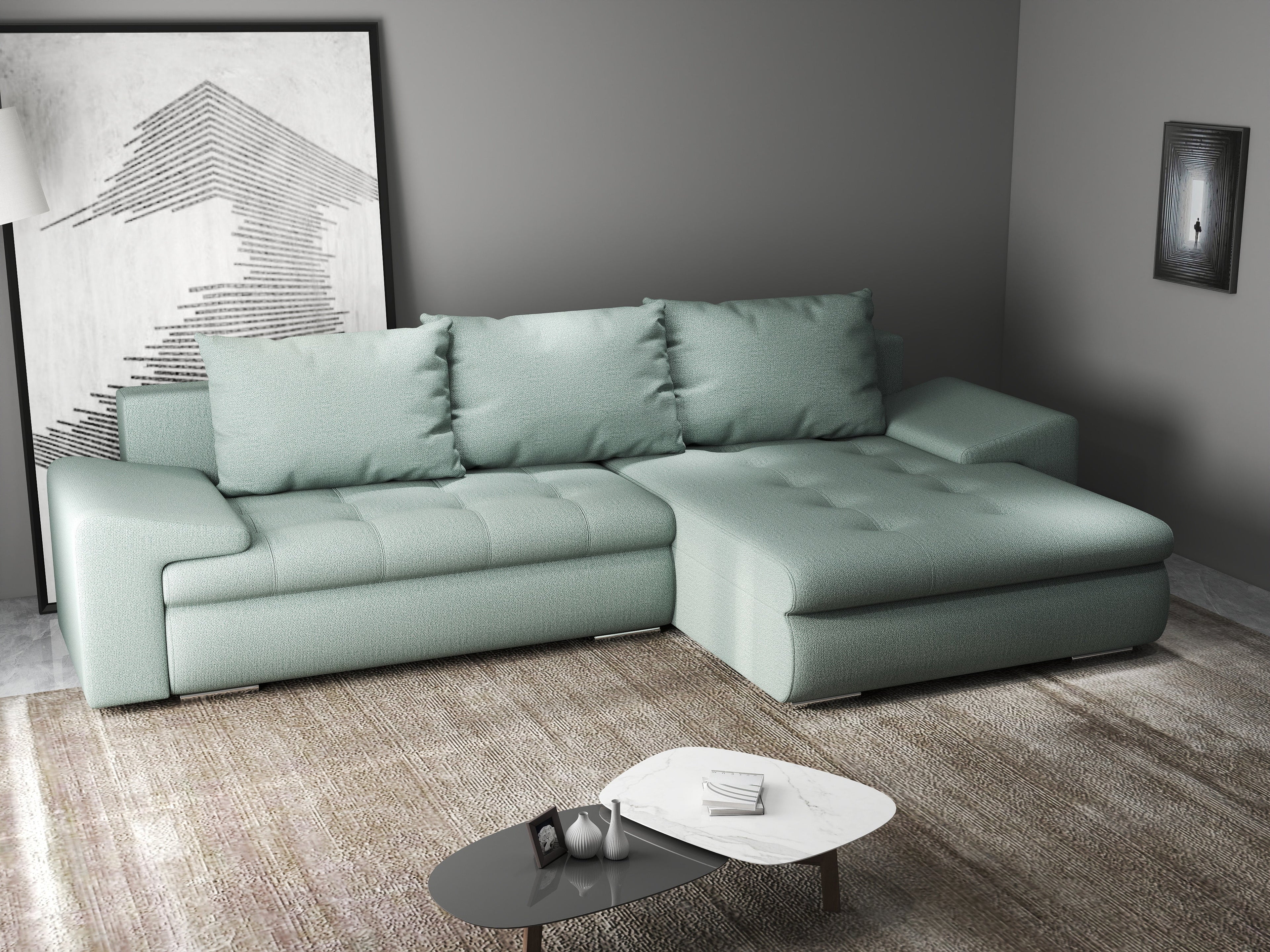 Colțar extensibil dumonde cu ladă de depozitare si sezut confortabil din spuma high-density, Leonardo Enjoy Mint 260x185 cm II