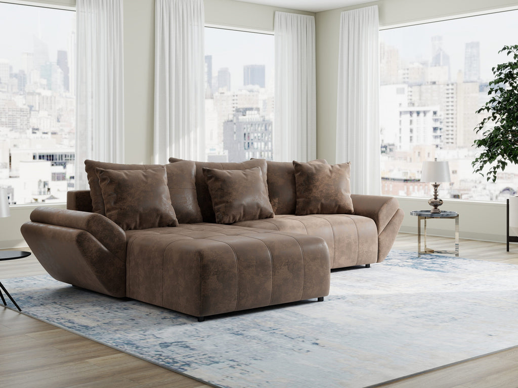 Colțar extensibil dumonde cu ladă de depozitare si sezut confortabil din spuma high-density, Berlin Madagaskar Maro 280x185 cm