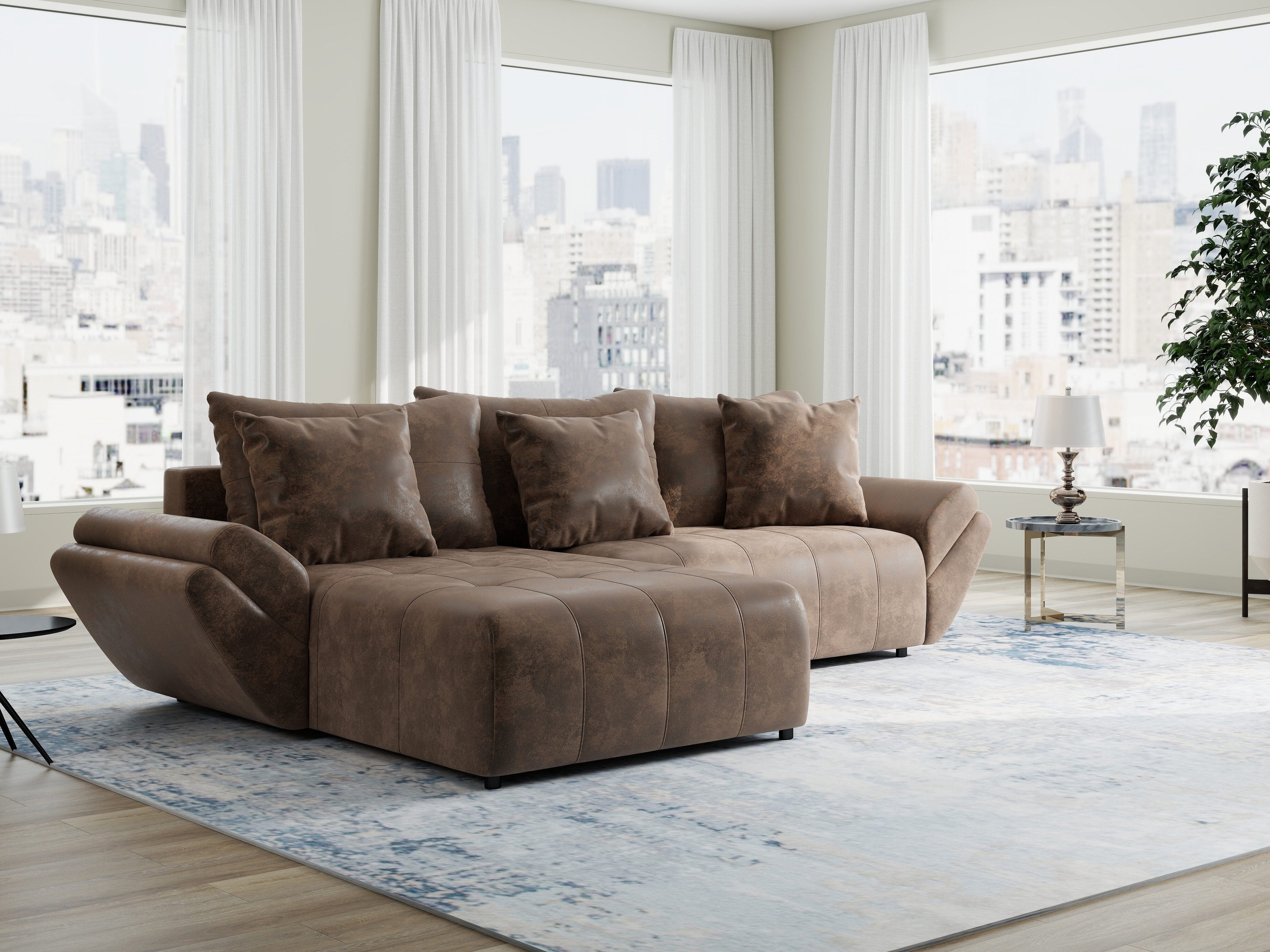 Colțar extensibil dumonde cu ladă de depozitare si sezut confortabil din spuma high-density, Berlin Madagaskar Maro 280x185 cm