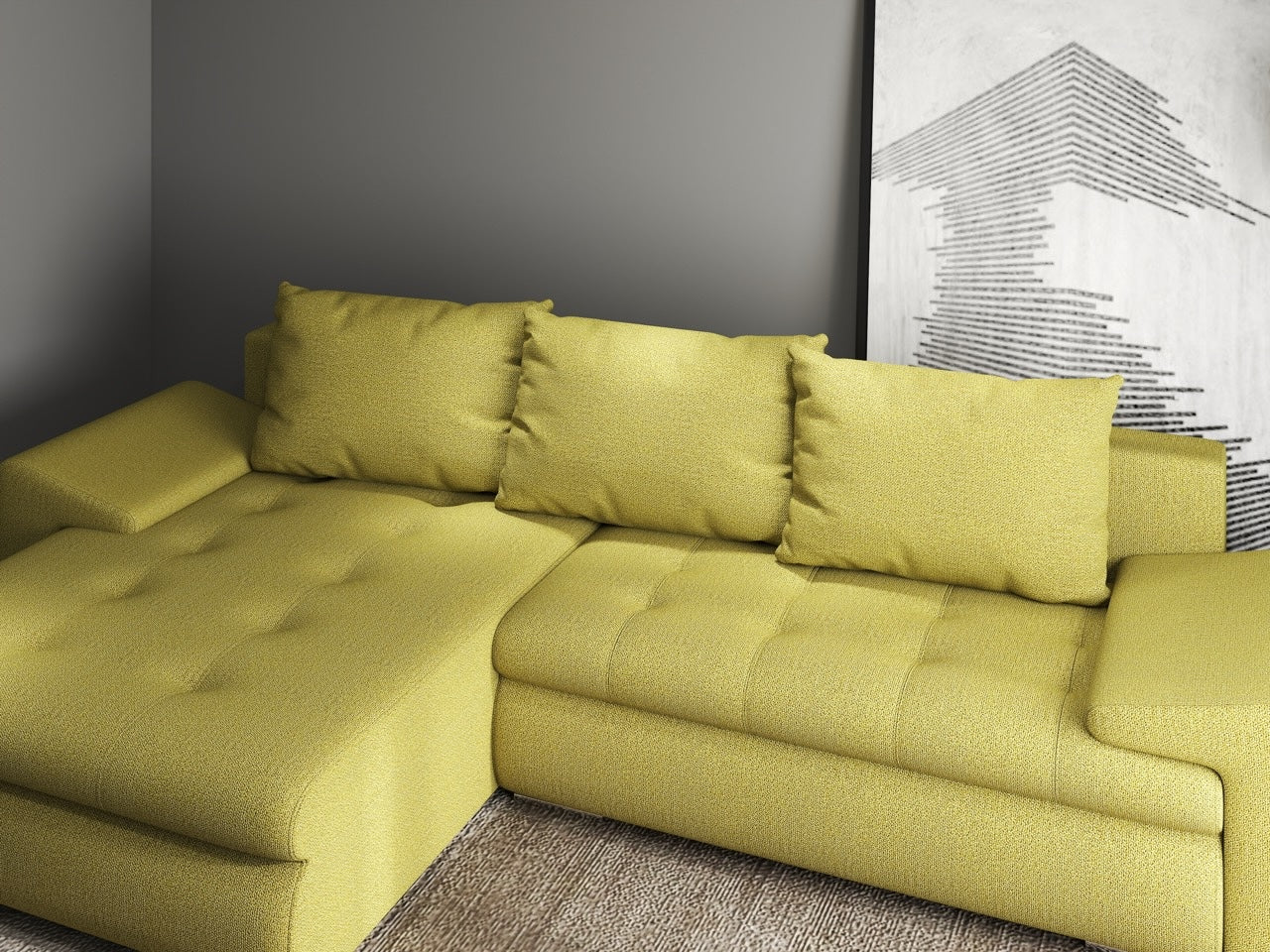 Colțar extensibil dumonde cu ladă de depozitare si sezut confortabil din spuma high-density, Leonardo Enjoy Verde 260x185 cm