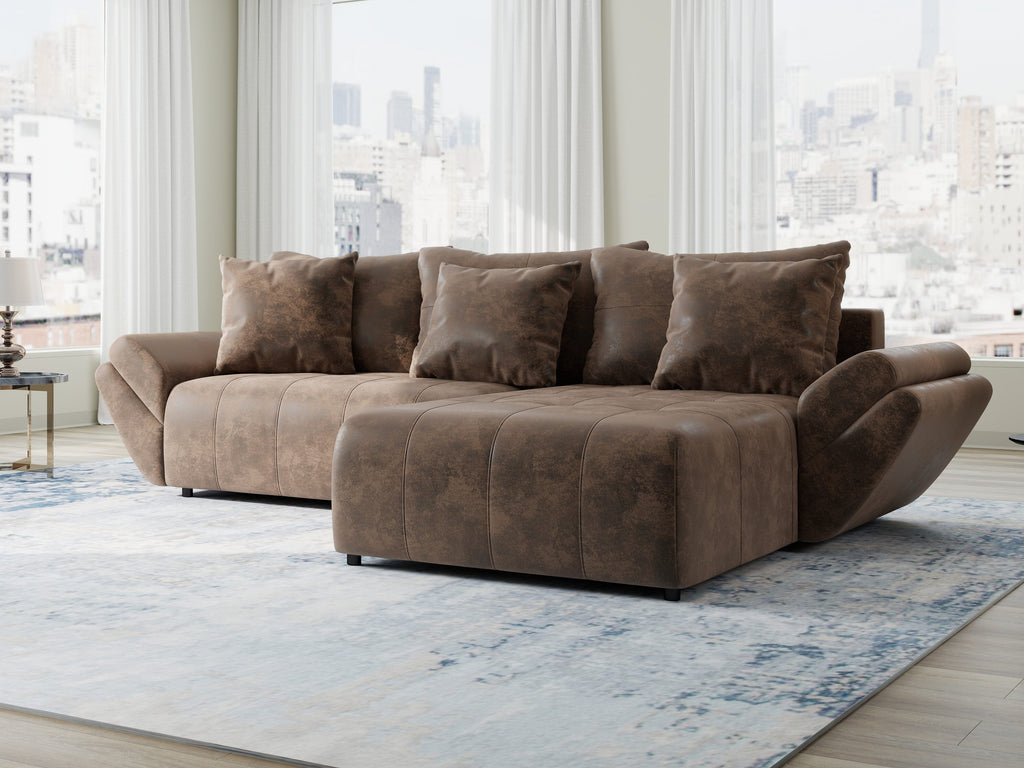 Colțar extensibil dumonde cu ladă de depozitare si sezut confortabil din spuma high-density, Berlin Madagaskar Maro 280x185 cm II