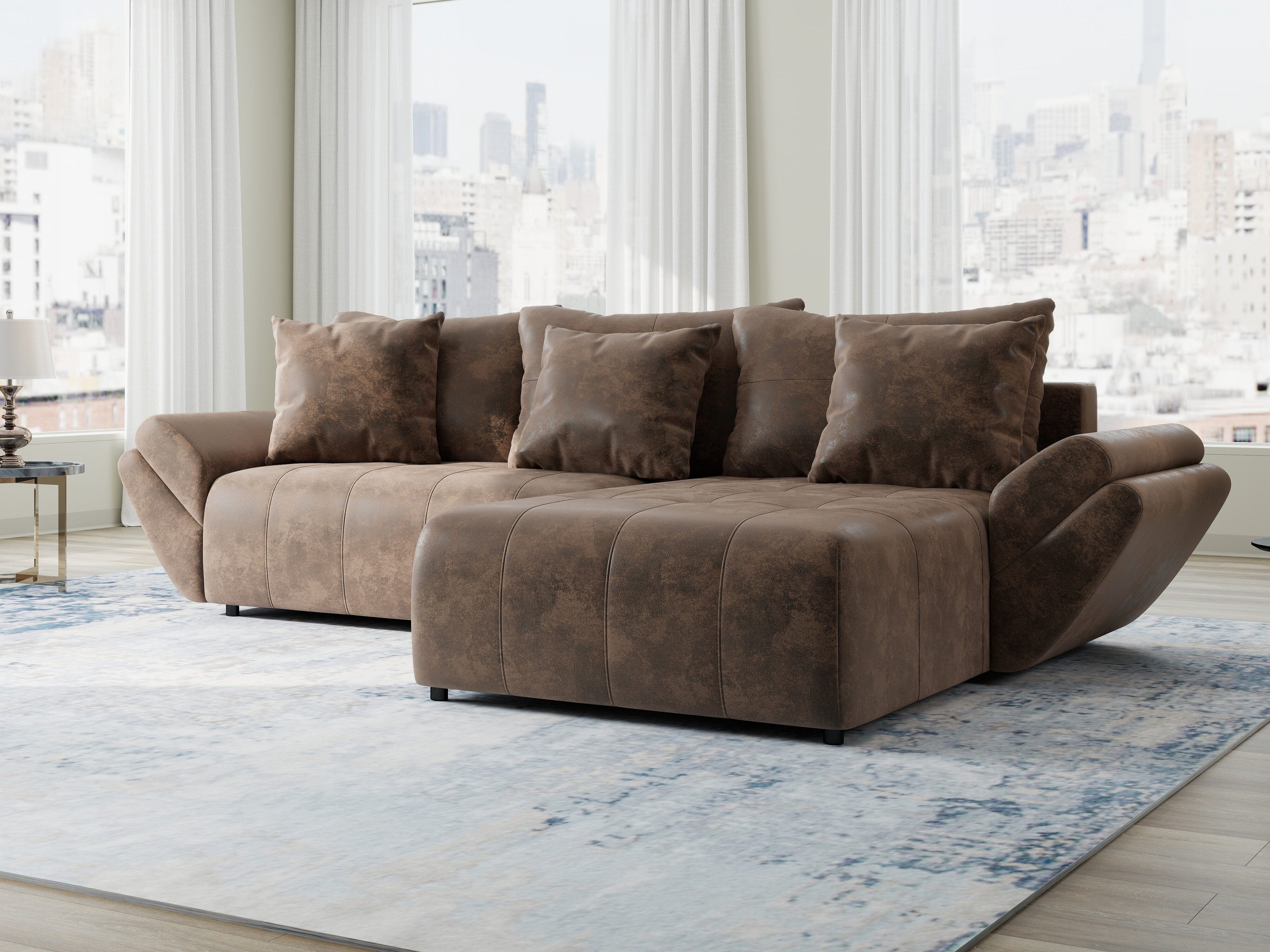 Colțar extensibil dumonde cu ladă de depozitare si sezut confortabil din spuma high-density, Berlin Madagaskar Maro 280x185 cm II