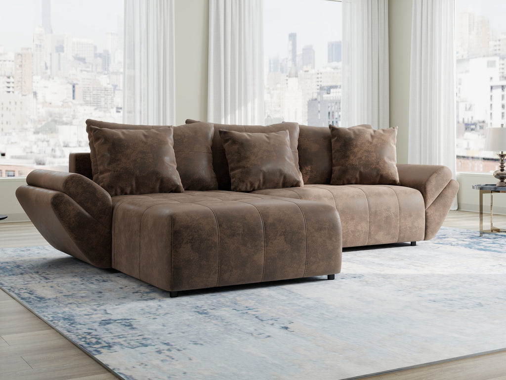 Colțar extensibil dumonde cu ladă de depozitare si sezut confortabil din spuma high-density, Berlin Madagaskar Maro 280x185 cm