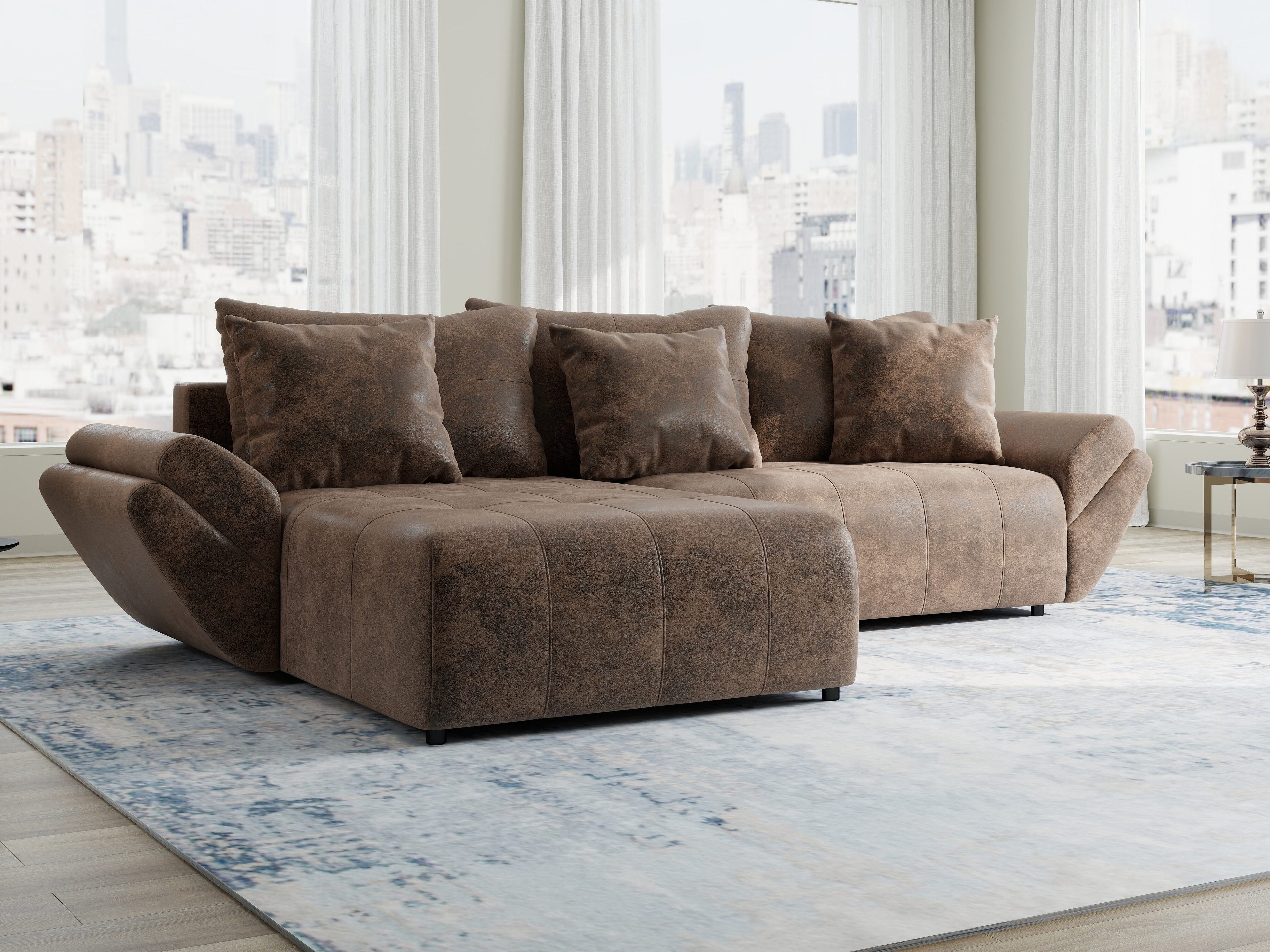 Colțar extensibil dumonde cu ladă de depozitare si sezut confortabil din spuma high-density, Berlin Madagaskar Maro 280x185 cm