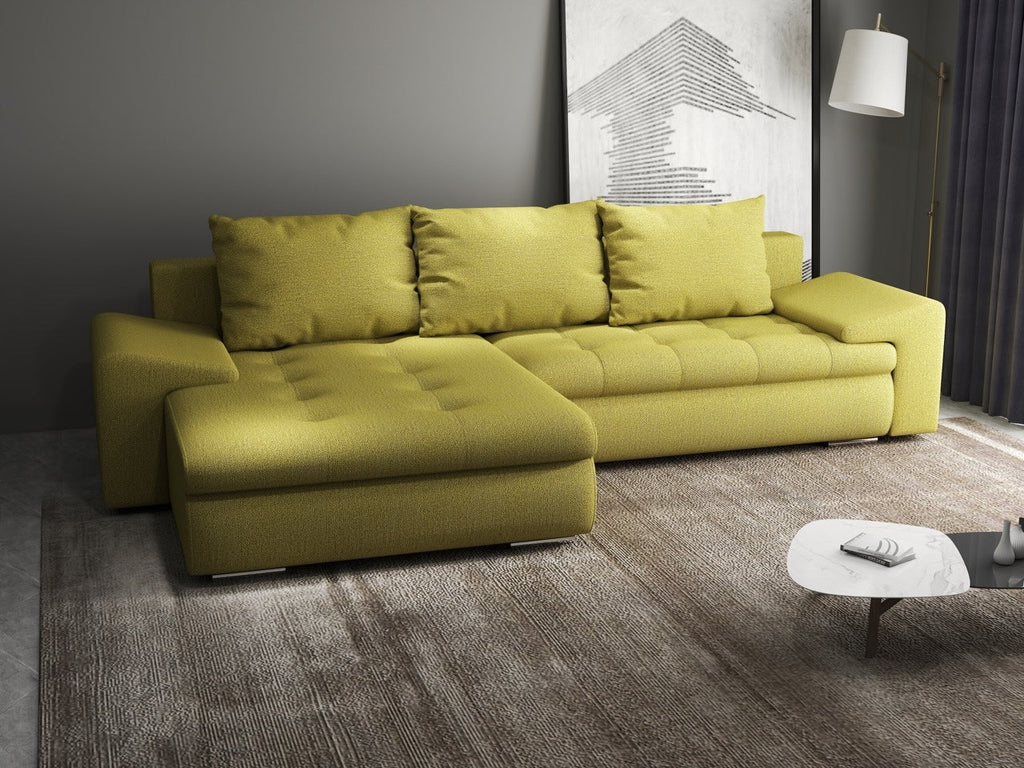 Colțar extensibil dumonde cu ladă de depozitare si sezut confortabil din spuma high-density, Leonardo Enjoy Verde 260x185 cm