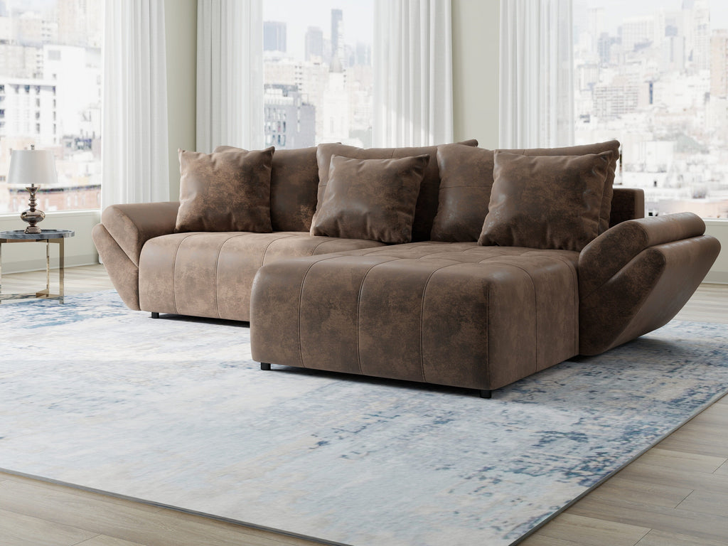 Colțar extensibil dumonde cu ladă de depozitare si sezut confortabil din spuma high-density, Berlin Madagaskar Maro 280x185 cm II