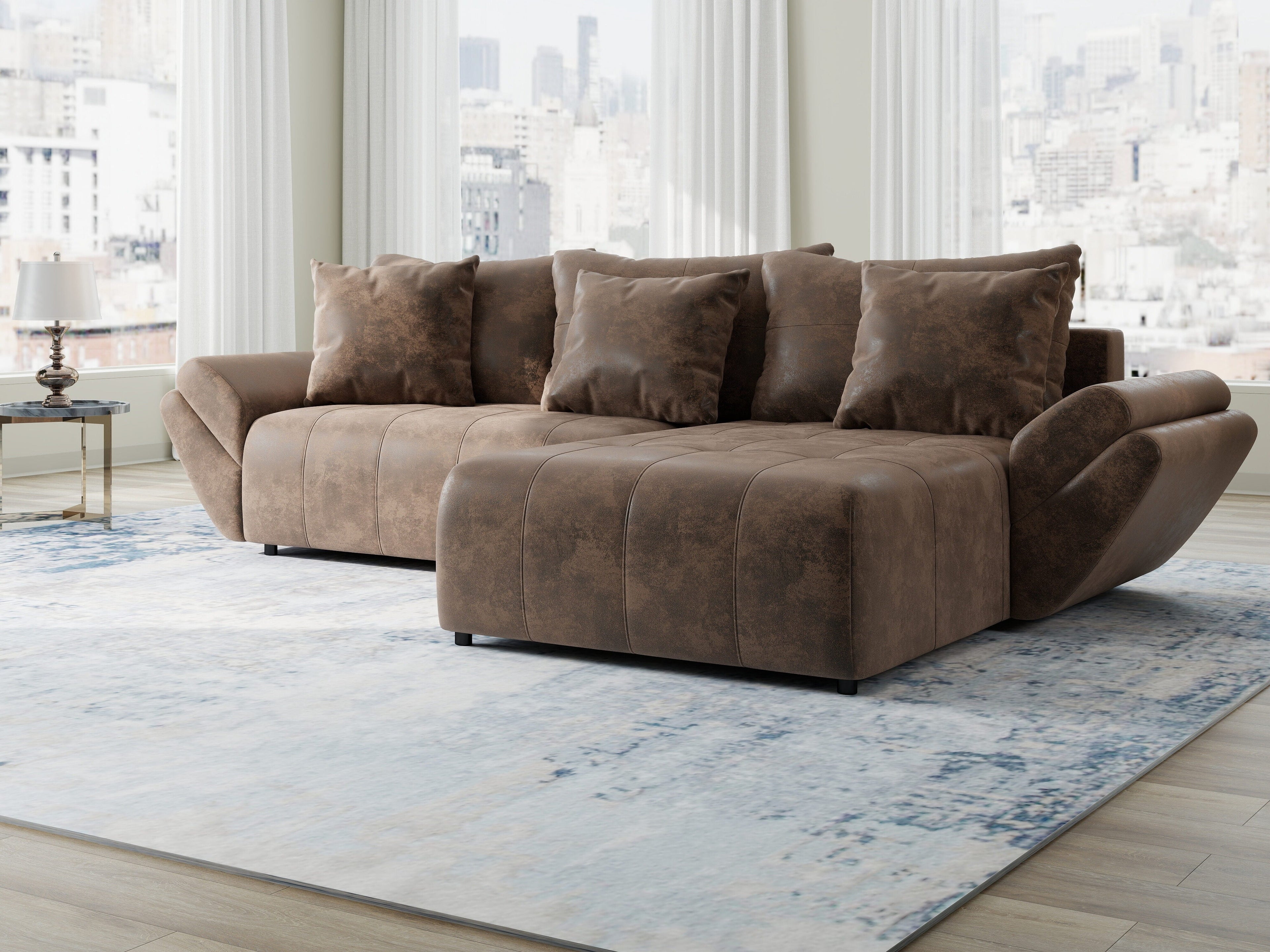Colțar extensibil dumonde cu ladă de depozitare si sezut confortabil din spuma high-density, Berlin Madagaskar Maro 280x185 cm II