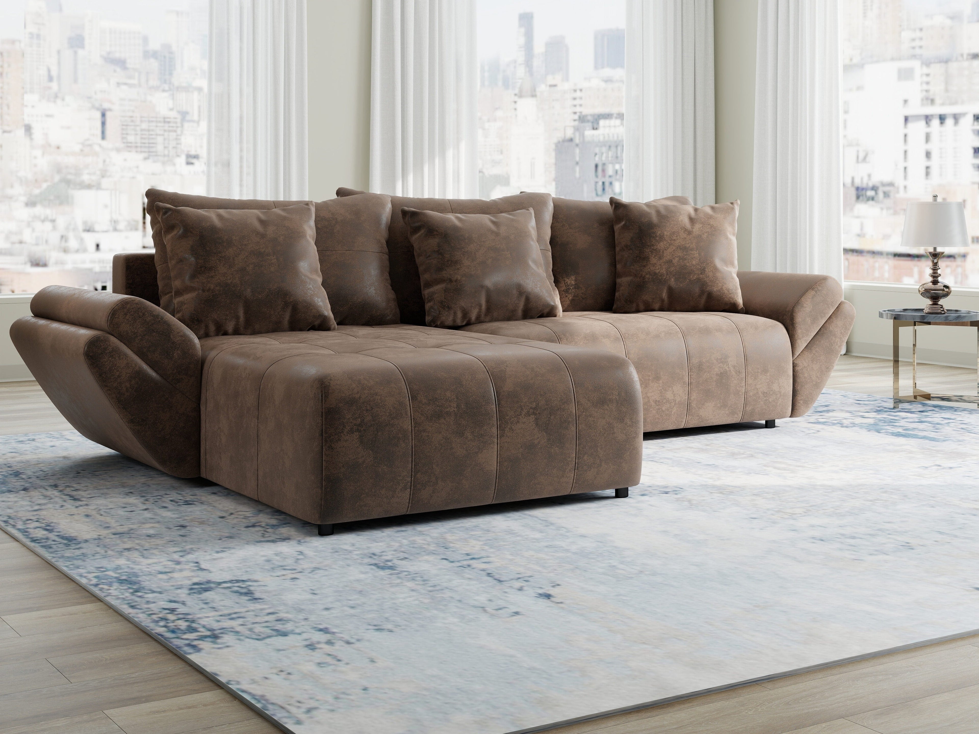 Colțar extensibil dumonde cu ladă de depozitare si sezut confortabil din spuma high-density, Berlin Madagaskar Maro 280x185 cm