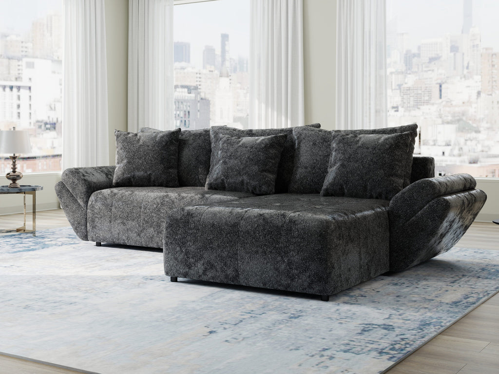 Colțar extensibil dumonde cu ladă de depozitare si sezut confortabil din spuma high-density, Berlin Euphoria Negru 280x185 cm II