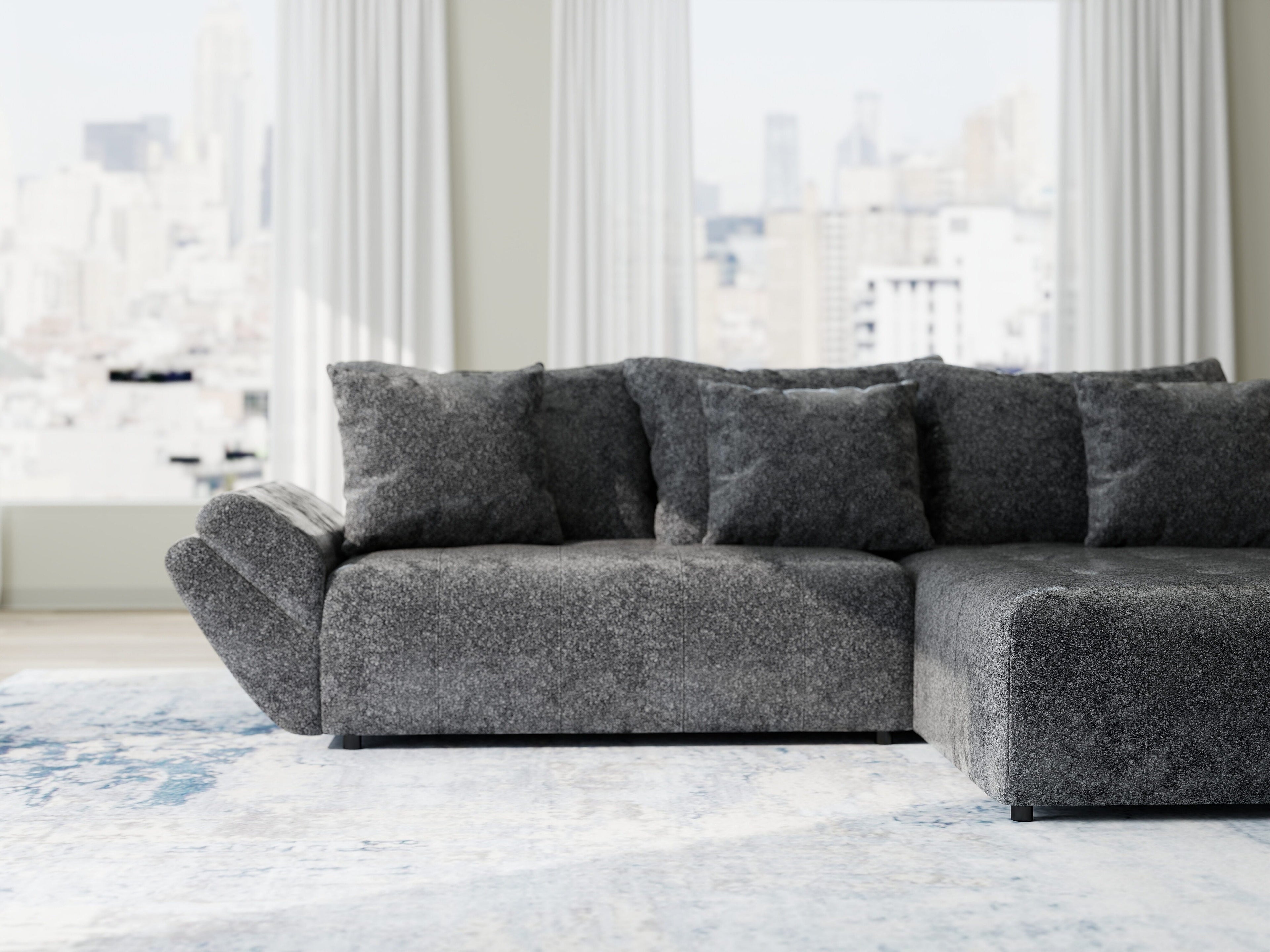Colțar extensibil dumonde cu ladă de depozitare si sezut confortabil din spuma high-density, Berlin Euphoria Negru 280x185 cm II