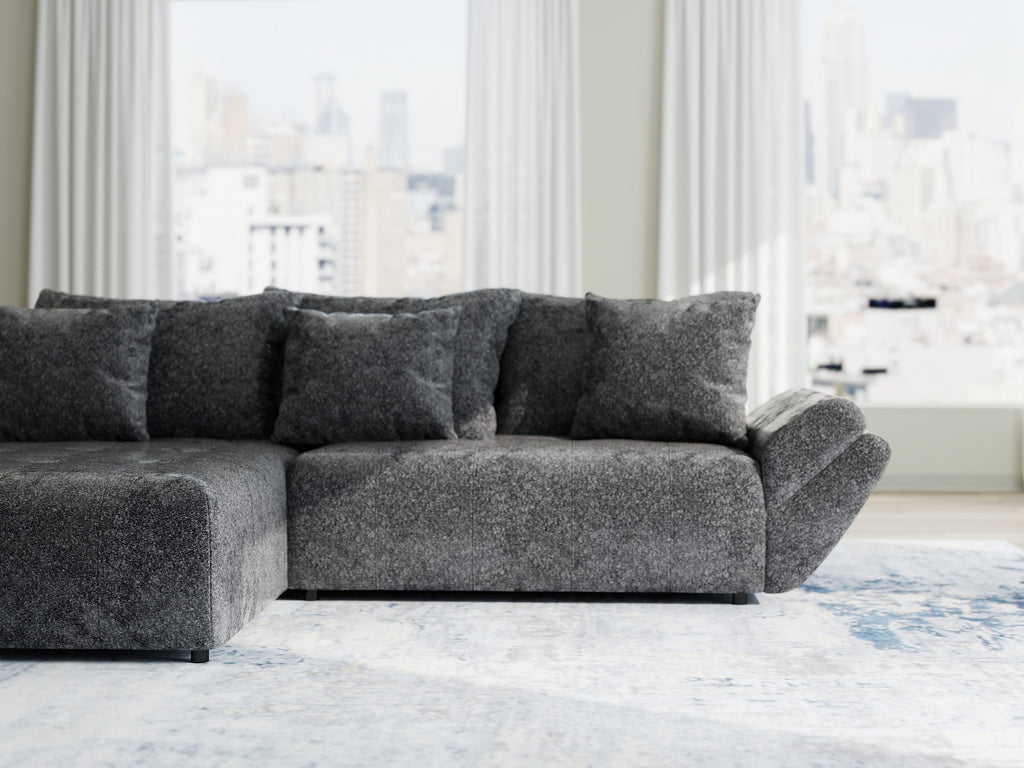 Colțar extensibil dumonde cu ladă de depozitare si sezut confortabil din spuma high-density, Berlin Euphoria Negru 280x185 cm