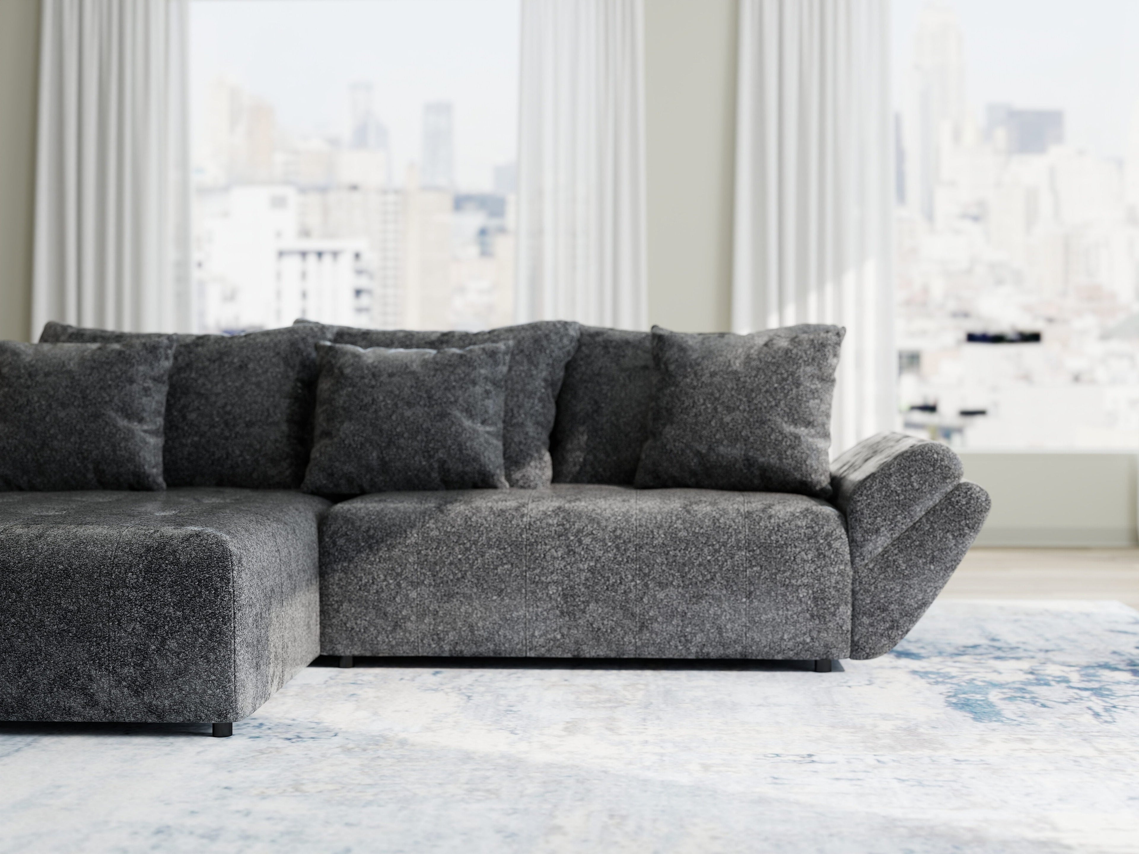 Colțar extensibil dumonde cu ladă de depozitare si sezut confortabil din spuma high-density, Berlin Euphoria Negru 280x185 cm