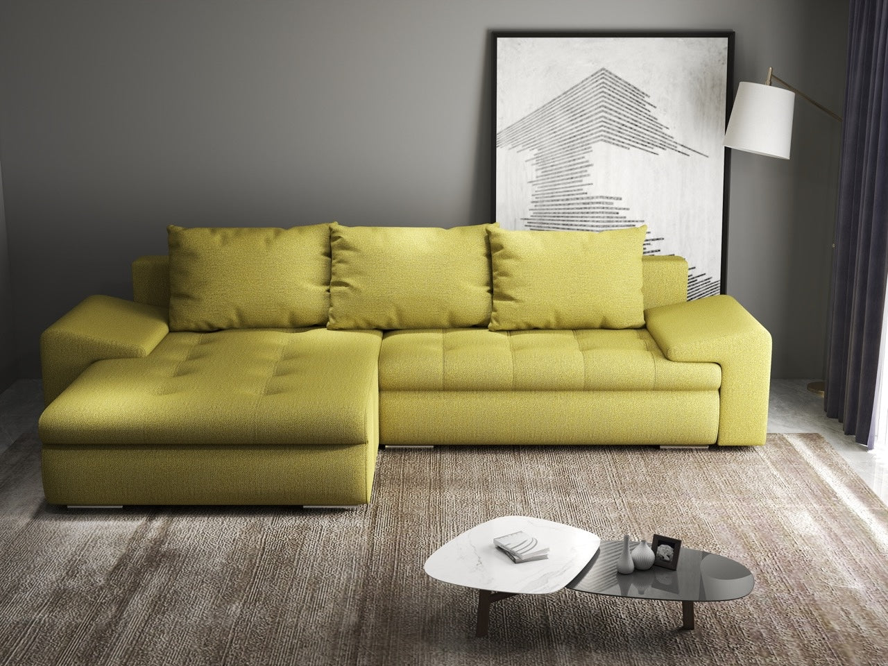 Colțar extensibil dumonde cu ladă de depozitare si sezut confortabil din spuma high-density, Leonardo Enjoy Verde 260x185 cm