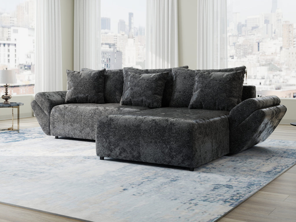 Colțar extensibil dumonde cu ladă de depozitare si sezut confortabil din spuma high-density, Berlin Euphoria Negru 280x185 cm II