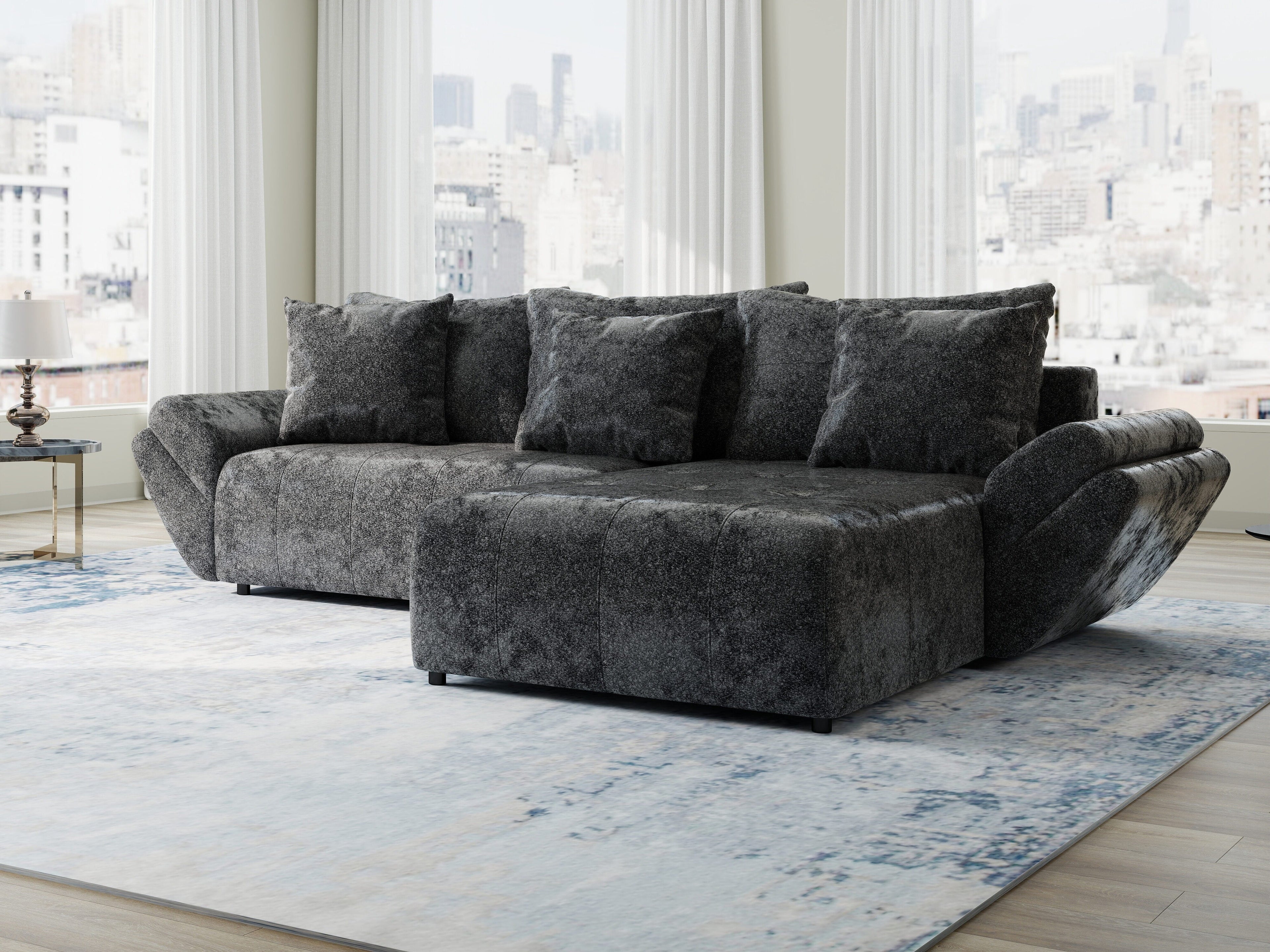 Colțar extensibil dumonde cu ladă de depozitare si sezut confortabil din spuma high-density, Berlin Euphoria Negru 280x185 cm II