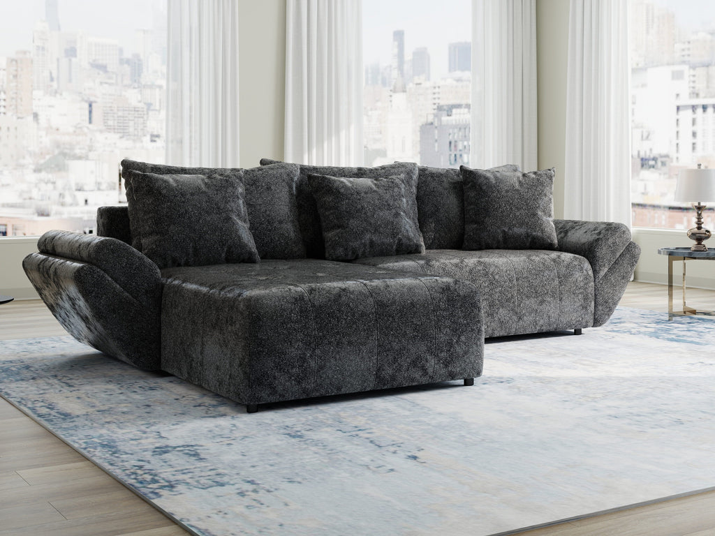 Colțar extensibil dumonde cu ladă de depozitare si sezut confortabil din spuma high-density, Berlin Euphoria Negru 280x185 cm