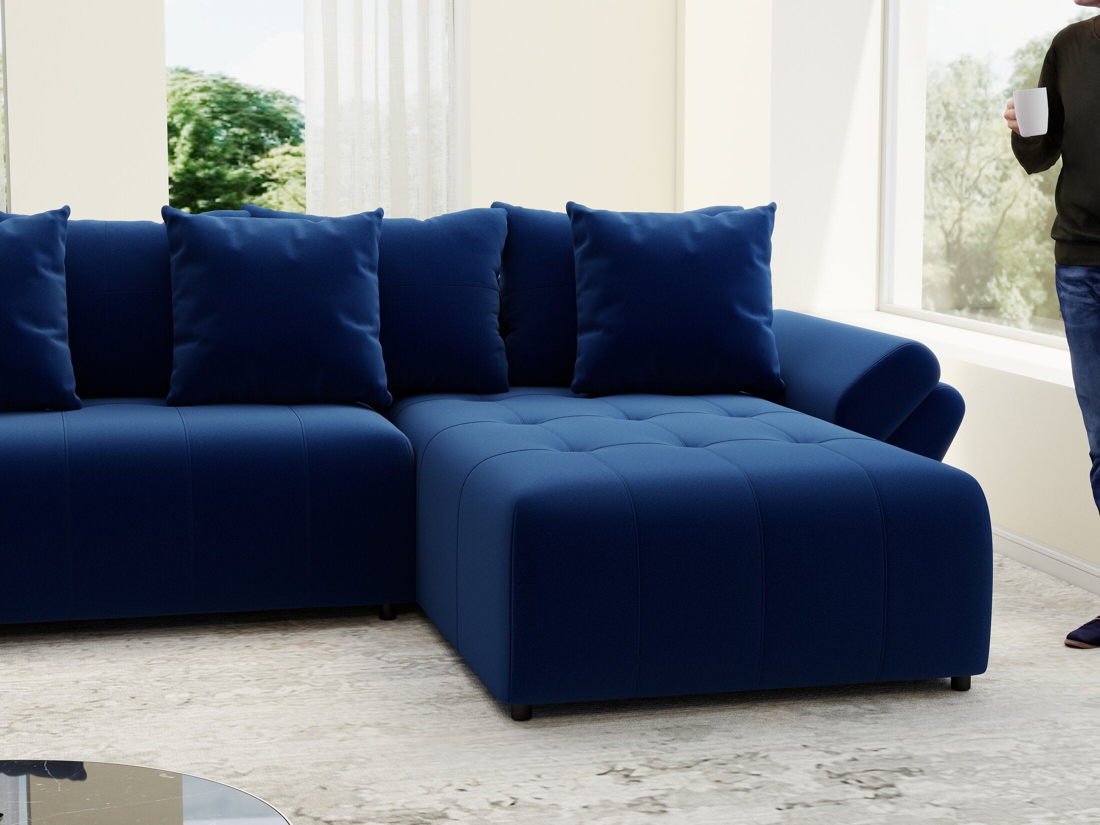 Colțar extensibil dumonde cu ladă de depozitare si sezut confortabil din spuma high-density, Berlin U Royal Blue 380x180 cm