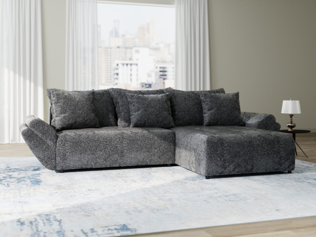 Colțar extensibil dumonde cu ladă de depozitare si sezut confortabil din spuma high-density, Berlin Euphoria Negru 280x185 cm II