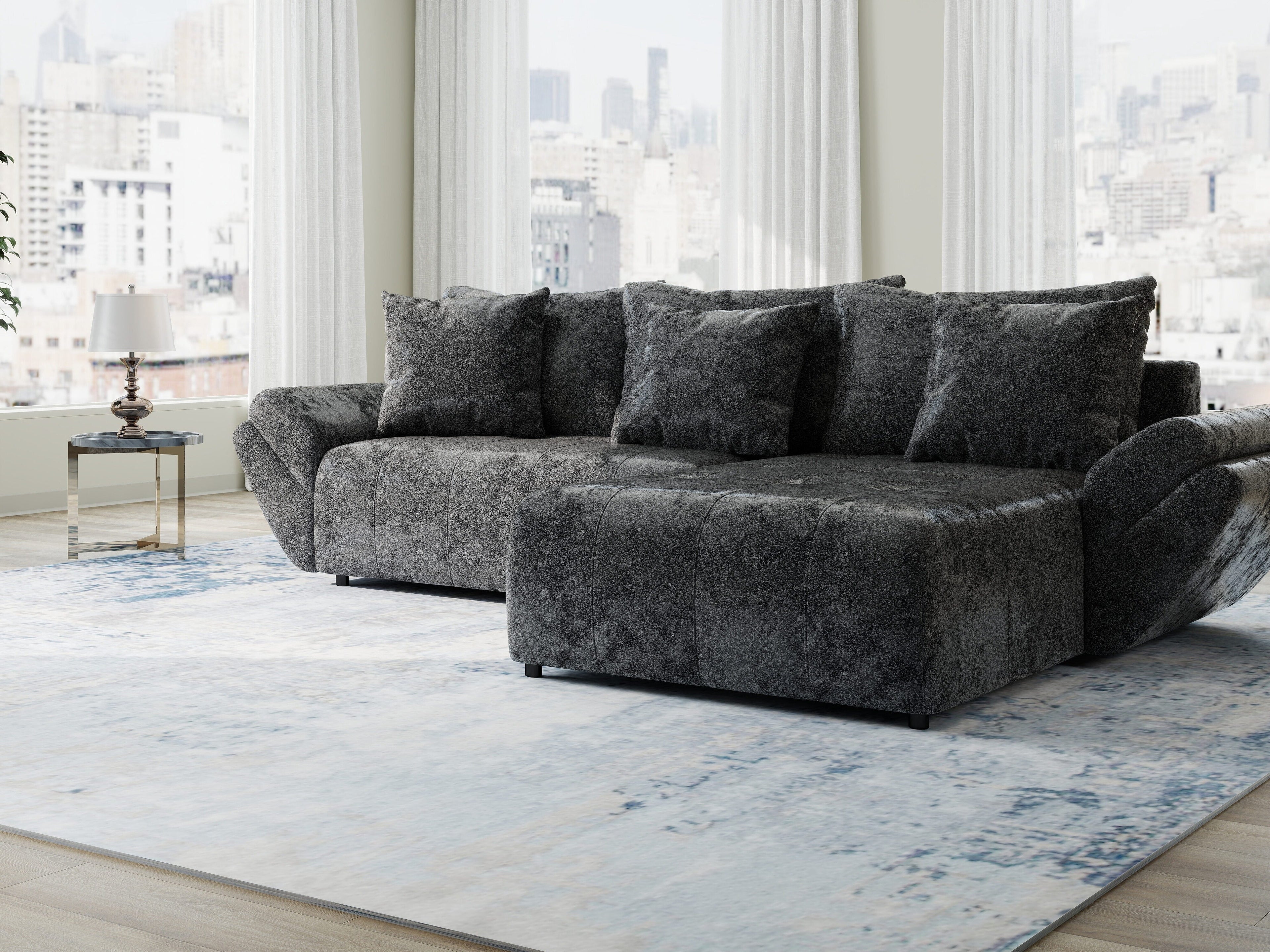 Colțar extensibil dumonde cu ladă de depozitare si sezut confortabil din spuma high-density, Berlin Euphoria Negru 280x185 cm II
