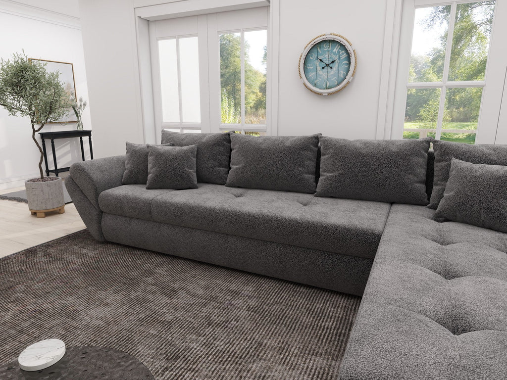 Colțar extensibil dumonde cu ladă de depozitare si sezut confortabil din spuma high-density, Loana XL Quelle Gri 92 II 335x185 cm