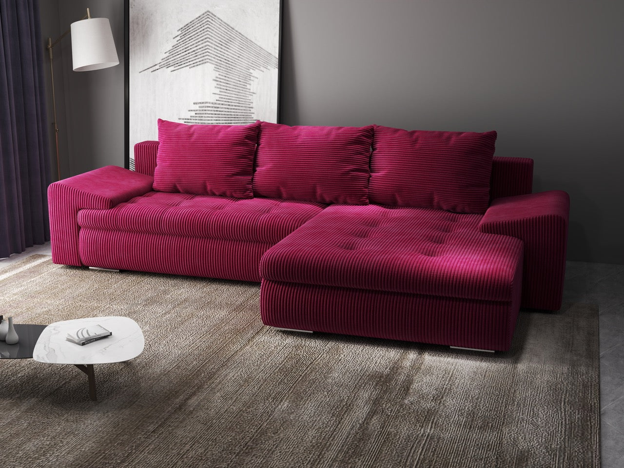 Colțar extensibil dumonde cu ladă de depozitare si sezut confortabil din spuma high-density, Leonardo Zoom Rosu 260x185 cm II