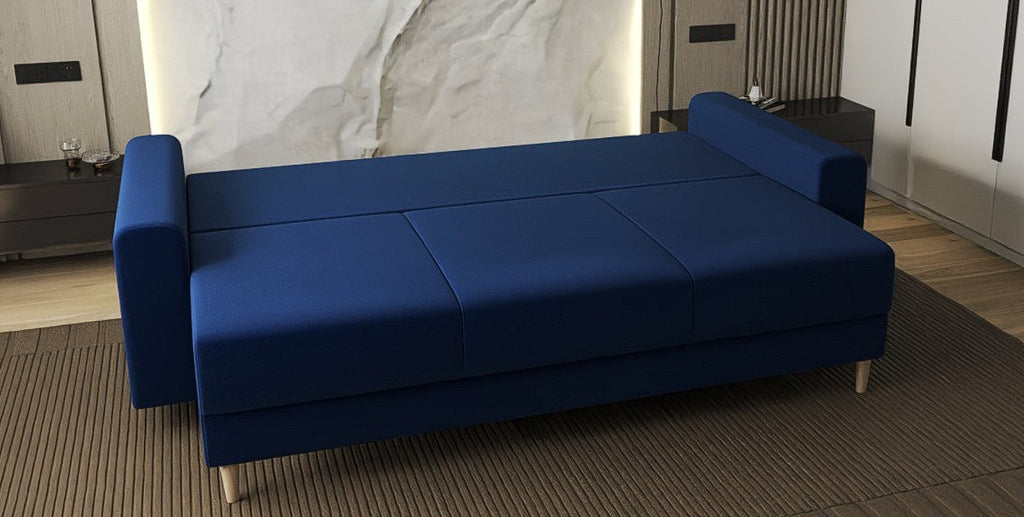 Canapea extensibilă dumonde cu ladă de depozitare si sezut confortabil din spuma high-density, Kronos Royal Albastru 210x100 cm