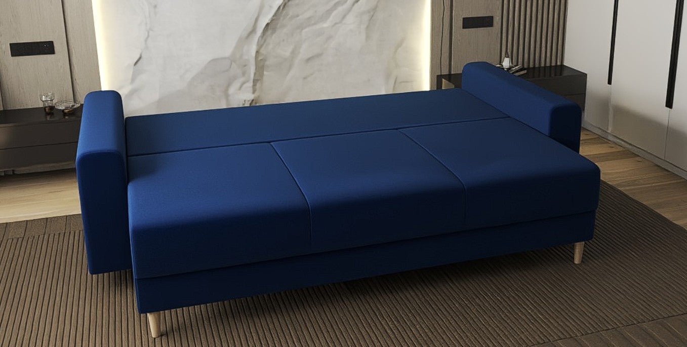 Canapea extensibilă dumonde cu ladă de depozitare si sezut confortabil din spuma high-density, Kronos Royal Albastru 210x100 cm