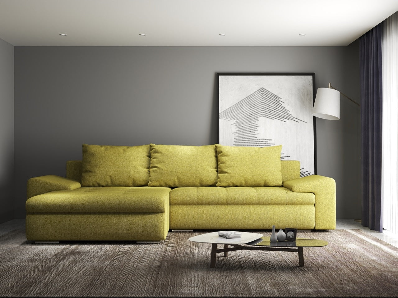 Colțar extensibil dumonde cu ladă de depozitare si sezut confortabil din spuma high-density, Leonardo Enjoy Verde 260x185 cm