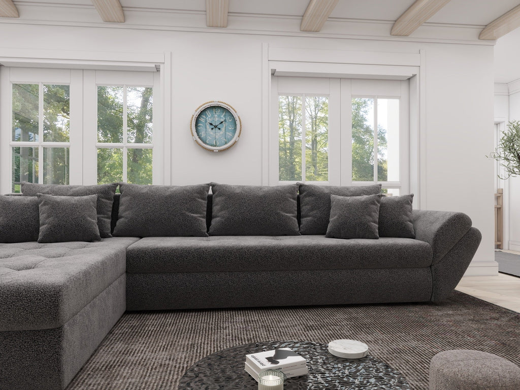 Colțar extensibil dumonde cu ladă de depozitare si sezut confortabil din spuma high-density, Loana XL Quelle Gri 92 335x185 cm