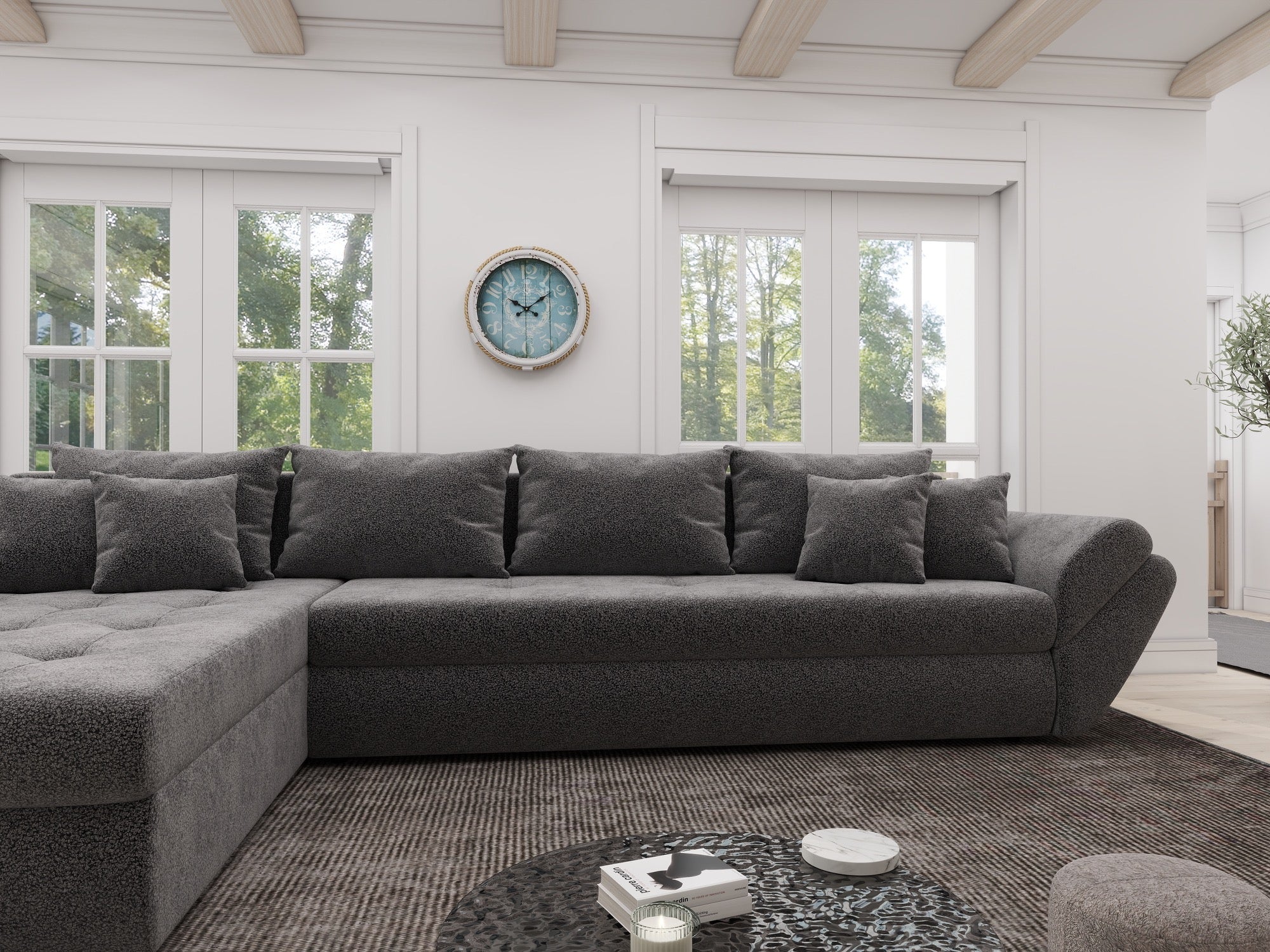 Colțar extensibil dumonde cu ladă de depozitare si sezut confortabil din spuma high-density, Loana XL Quelle Gri 92 335x185 cm