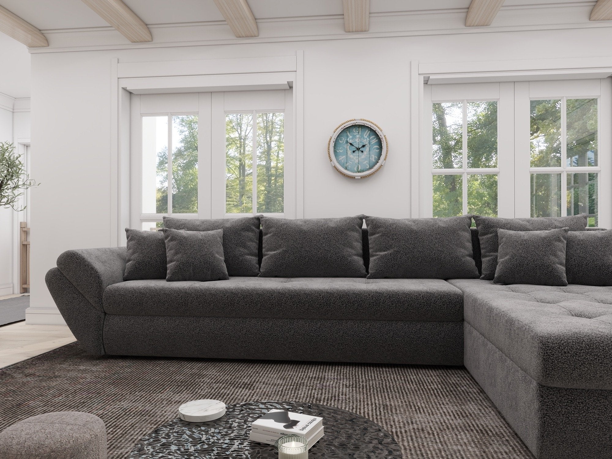 Colțar extensibil dumonde cu ladă de depozitare si sezut confortabil din spuma high-density, Loana XL Quelle Gri 92 II 335x185 cm