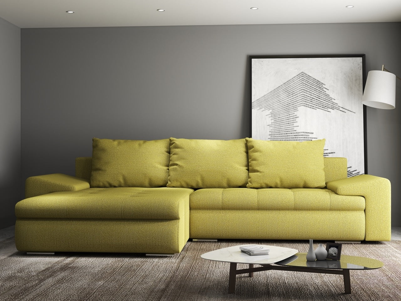 Colțar extensibil dumonde cu ladă de depozitare si sezut confortabil din spuma high-density, Leonardo Enjoy Verde 260x185 cm