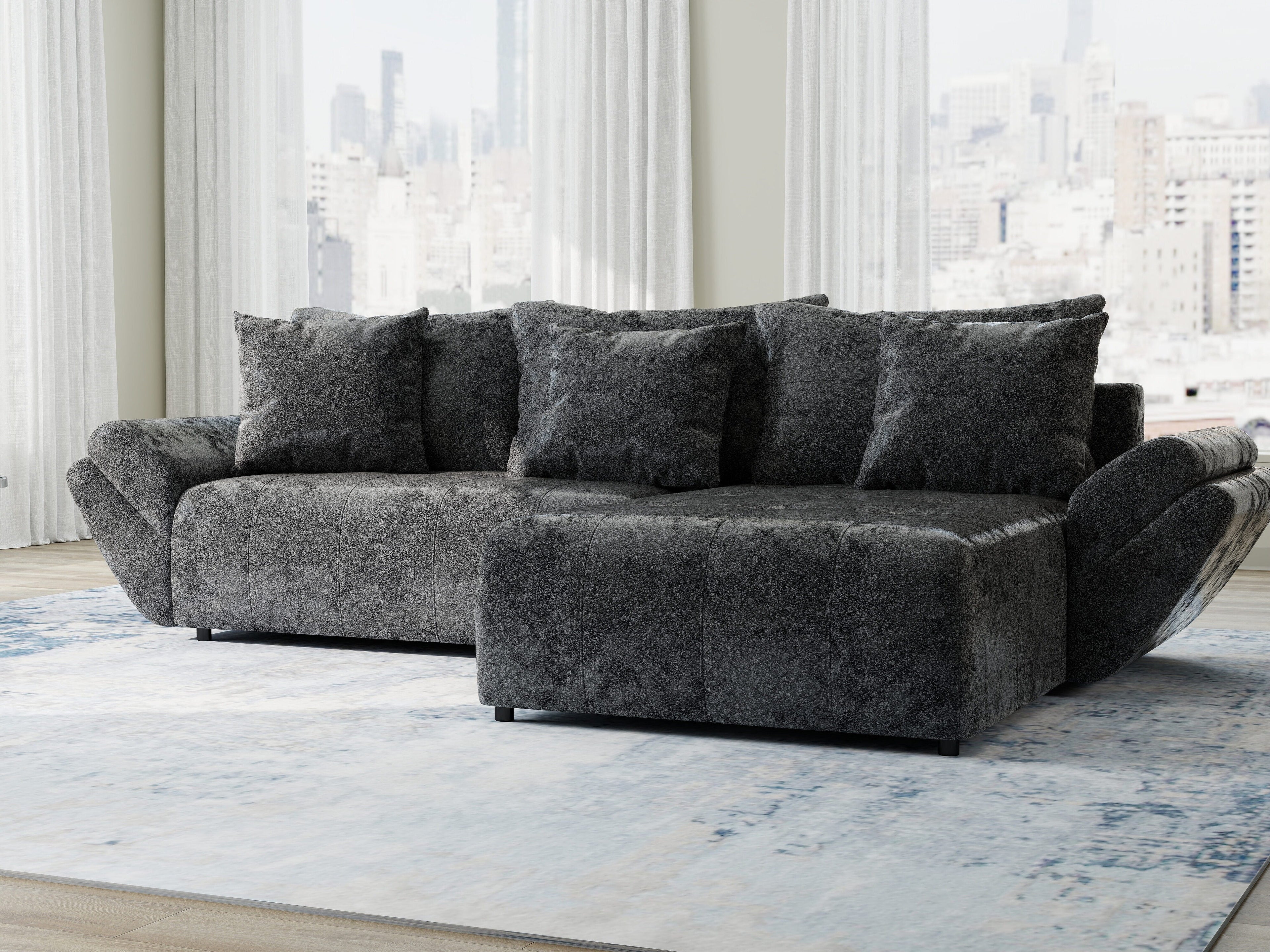 Colțar extensibil dumonde cu ladă de depozitare si sezut confortabil din spuma high-density, Berlin Euphoria Negru 280x185 cm II