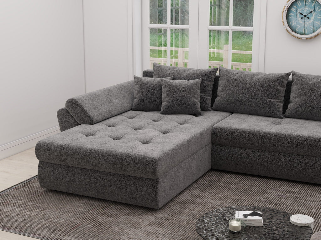 Colțar extensibil dumonde cu ladă de depozitare si sezut confortabil din spuma high-density, Loana XL Quelle Gri 92 335x185 cm