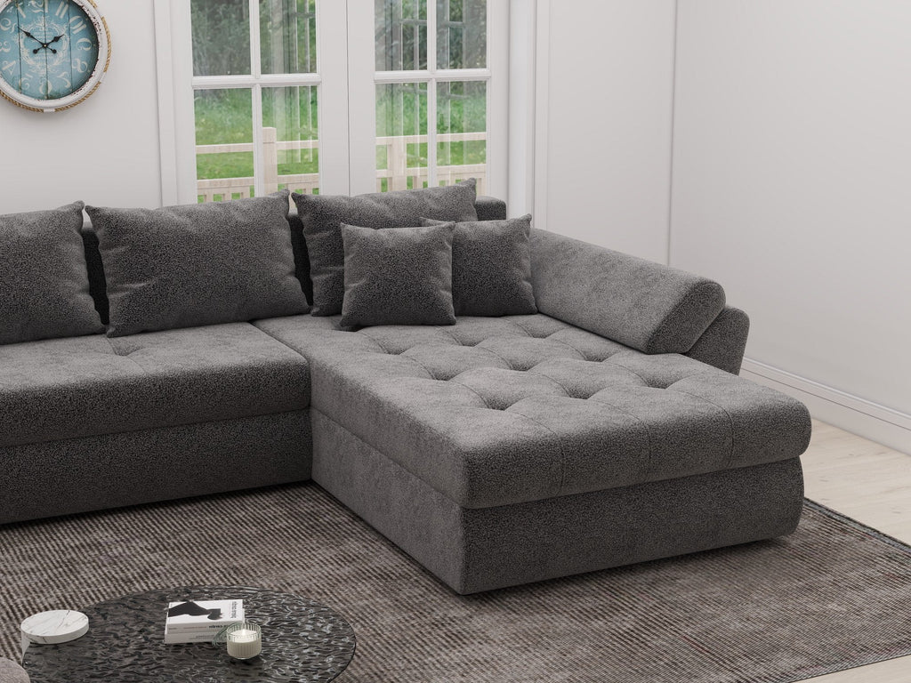 Colțar extensibil dumonde cu ladă de depozitare si sezut confortabil din spuma high-density, Loana XL Quelle Gri 92 II 335x185 cm